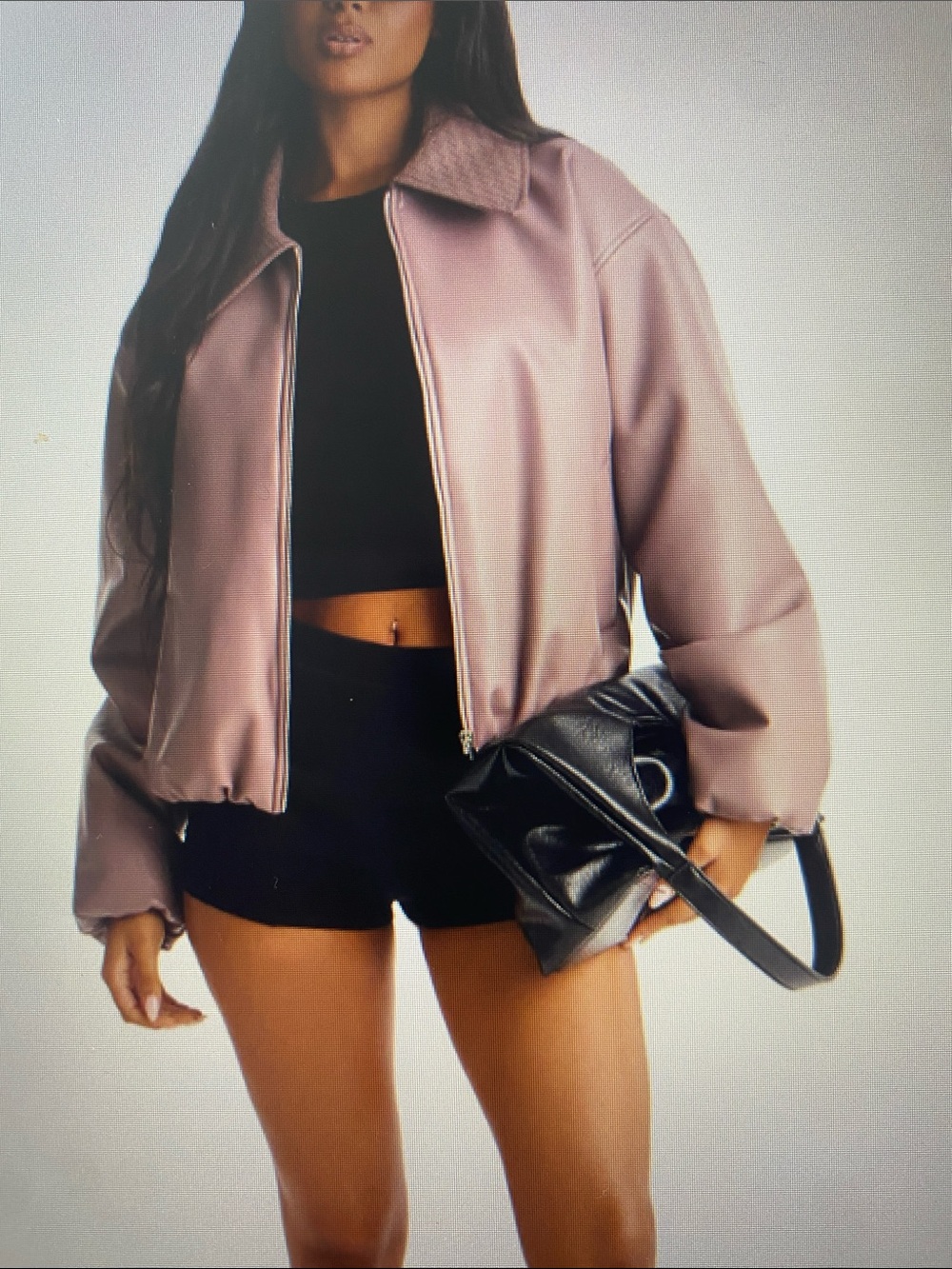 NWT Fashion Nova Mauve Faux-Leather Bomber Jacket with Woven Detail Collar